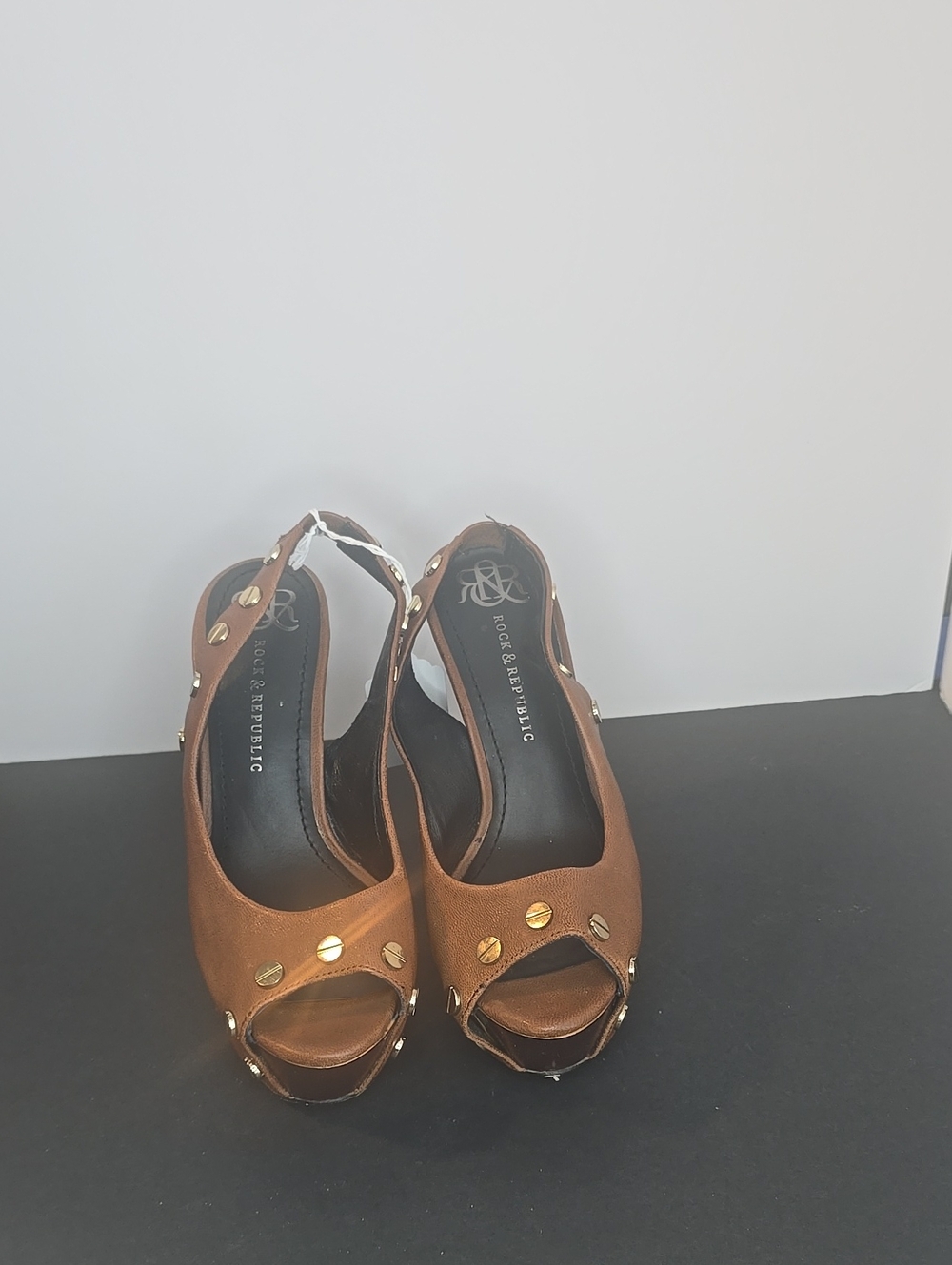 Rock & Republic Copper Brown Studded Peep-Toe Slingback Heels
